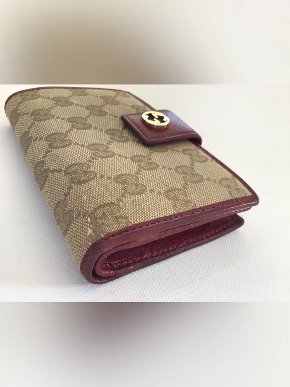 Gucci GG Canvas & Red Leather Continental Wallet Gold Tone Interlocking G Logo - Picture 3 of 10